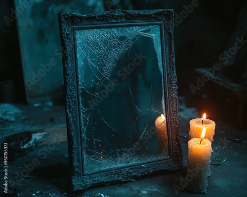 Spooky old mirror in a dark room