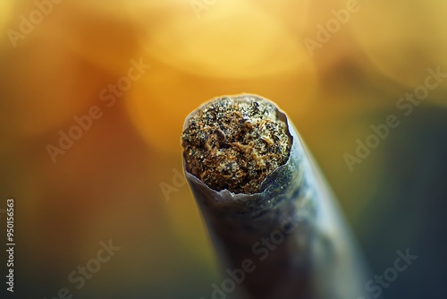 Cannabis joint burning with orange background photo