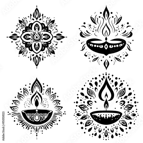 diwali, black and white illustration vector about diwali day