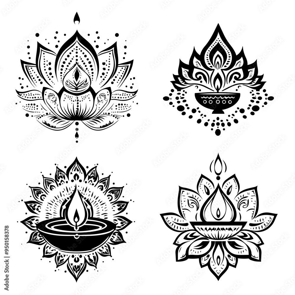Obraz premium diwali, black and white illustration vector about diwali day