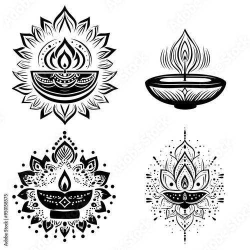 diwali, black and white illustration vector about diwali day