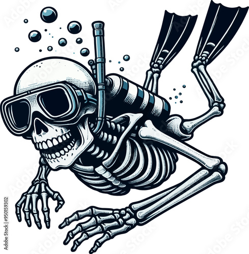 Vector skeleton diver tshirt streetwear design
