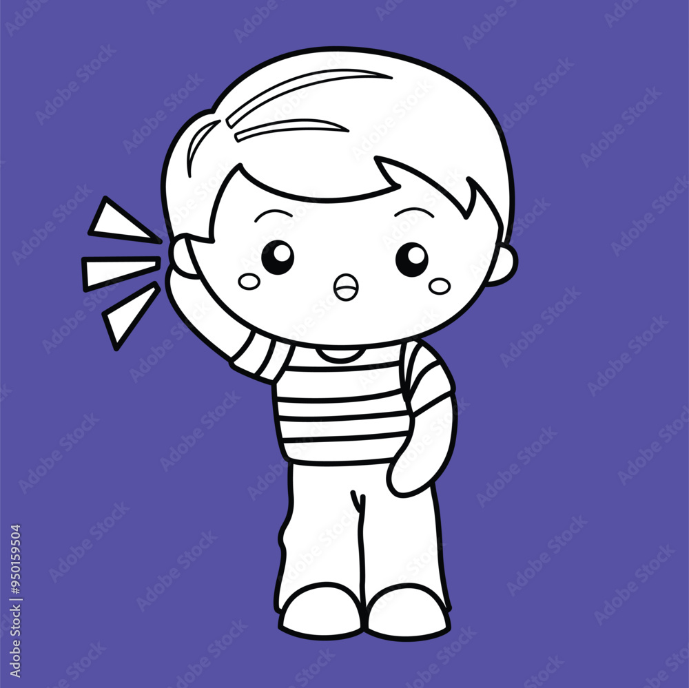 Fototapeta premium Kids Activity Listening Boy Expression Cartoon Digital Stamp Outline