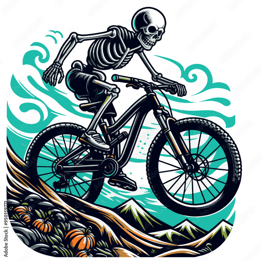 Fototapeta premium Vector Shirt Streetwear Design a Skeleton Riding a Bike