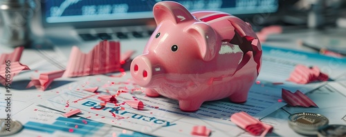 Shattered Piggy Bank on Des...