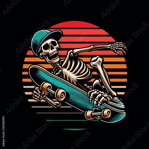 Vector Shirt Streetwear Design a skeleton riding a skateboard
