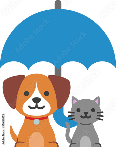 傘の下に座っている犬と猫（Cat and dog sit under umbrella. Pet insurance）

