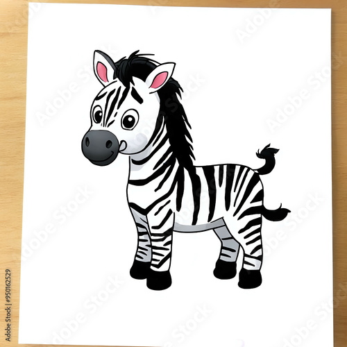 Cartoon drawing of a zebra with a wood background