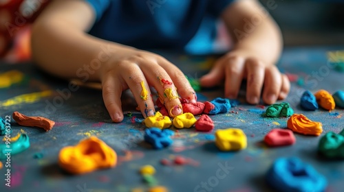 Creative Preschool Boy Crafting Colorful Clay Shapes with Focused Expression