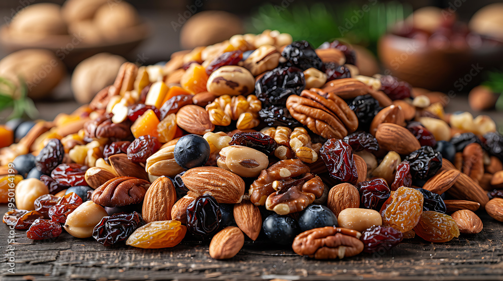 Handful of mixed nuts and dried fruits, portable brain-boosting snack