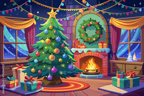 Interior of the Christmas House with Christmas Tree