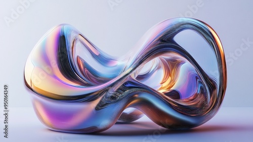 Abstract iridescent sculpture with flowing curves and lines