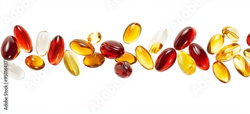 Wallpaper Mural The red soft gel capsules are falling through the air and are being cut out Torontodigital.ca