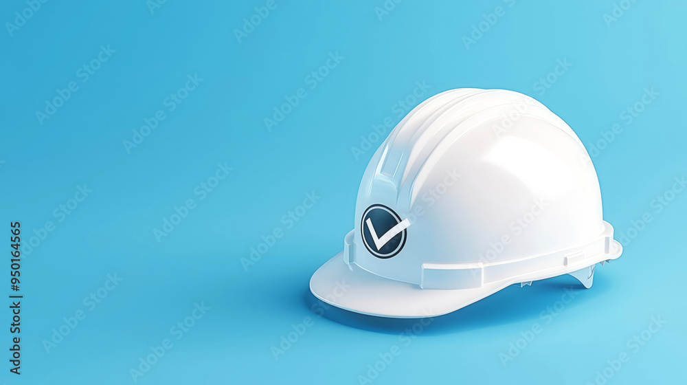 Hard hat with a safety checkmark, symbol of workplace protection, 3D illustration Hard hat with a safety checkmark, symbol of workplace protection, 3D illustration