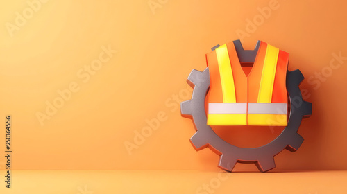 Highvisibility vest on a gear, symbol of caution in industry, 3D illustration photo