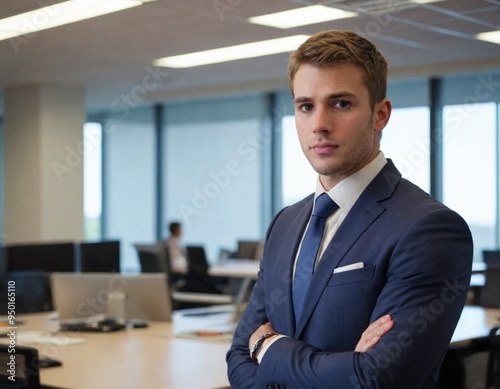 Confident young businessman in office setting