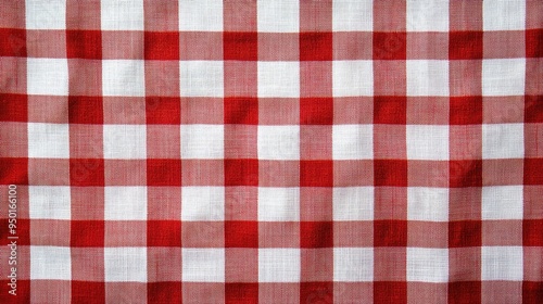 
Red and white checkered tablecloth fabric texture background 
