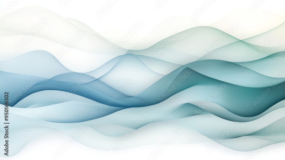 Obraz premium Soft, flowing waves in shades of blue and green create a serene abstract background for creative projects.
