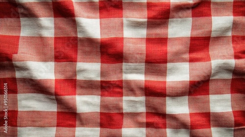  Red and white checkered tablecloth fabric texture background 