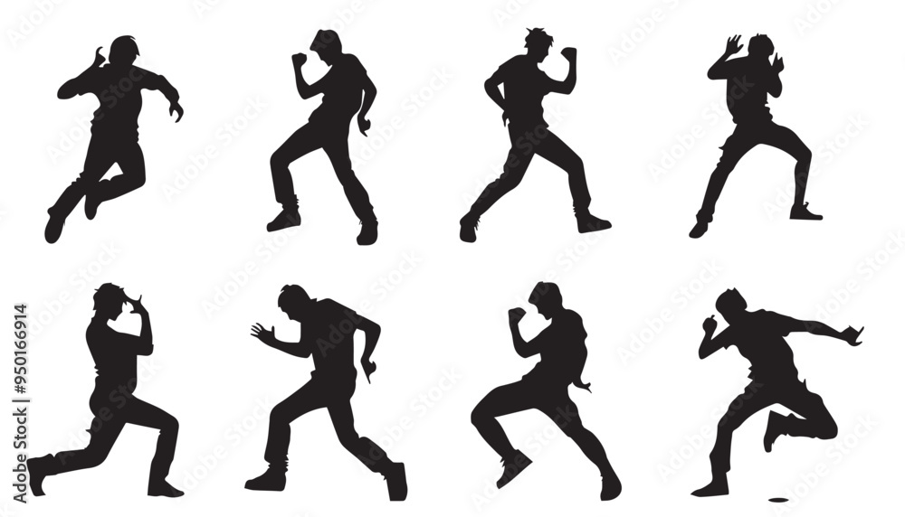 Collection of Urban Dancer Silhouettes in Dynamic Poses Isolated on White Background Collection of Urban Dancer Silhouettes in Dynamic Poses Isolated on White Background
