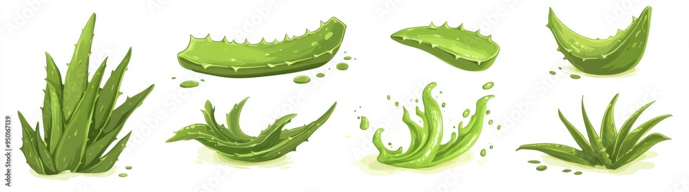 Aloe vera leaves splashed with juice, cut out Aloe vera leaves splashed with juice, cut out