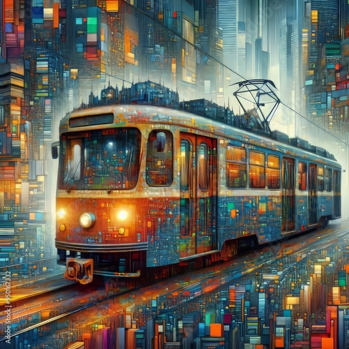 Wallpaper Mural  Chromatic Noise Tram body enveloped in a digital collage of vib Torontodigital.ca