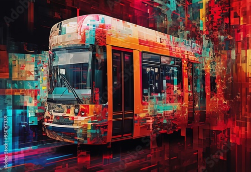 chromatic noise tram body enveloped in a digital collage of vibr