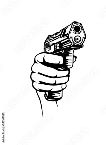 Hand with Pistol | Killer | Hand Holding Gun | Pistol | Gun Shooter | Weapon | Firearm | Gunman | Original Illustration | Vector and Clipart | Cutfile and Stencil