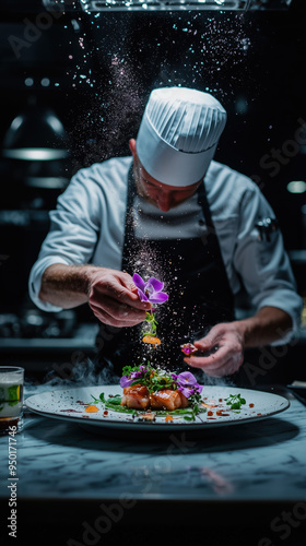 Wallpaper Mural Chef Perfecting Gourmet Dish with Floral Garnish Torontodigital.ca