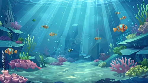 Marine underwater scene in cartoon style 