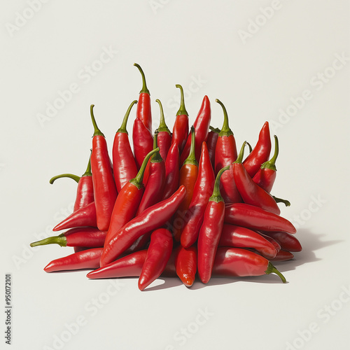 ed chili peppers stacked, front view. white background photo