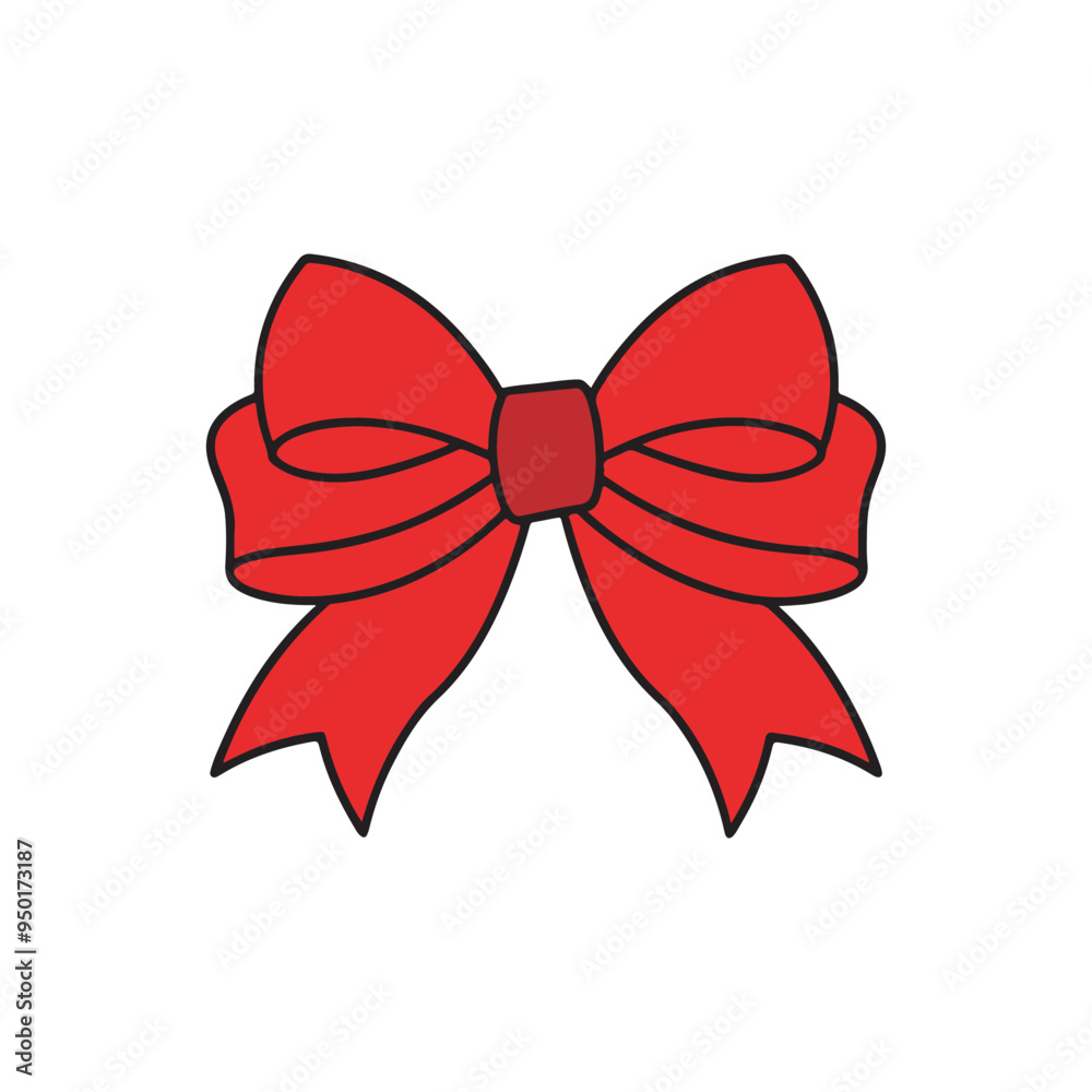 Red ribbon Christmas bow icon. Minimal. Decorative. festive. Logo. Decoration element for giftbox present. White background. Isolated. Flat design. Red ribbon Christmas bow icon. Minimal. Decorative. festive. Logo. Decoration element for giftbox present. White background. Isolated. Flat design.
