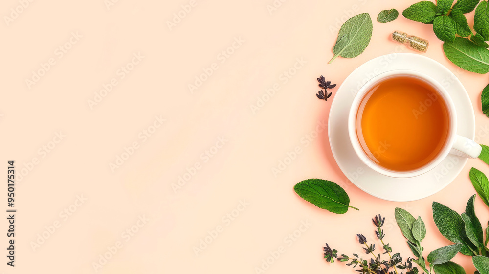 Immune support, herbal teas and fresh herbs, flat design illustration Immune support, herbal teas and fresh herbs, flat design illustration