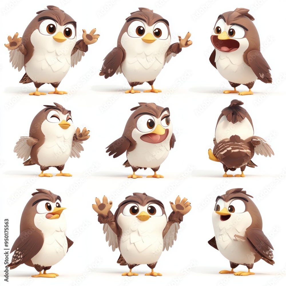 Fototapeta premium Hawk character, Multiple poses and expressions, 100% white background