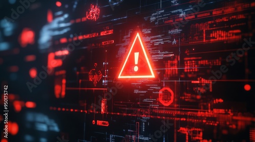 Red Warning Sign on Digital Interface.