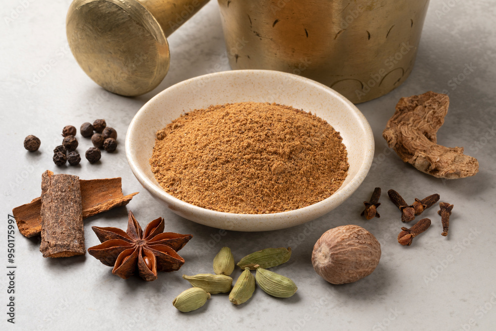Heap of traditional spicy coffee herbs and dried herbs around close up Heap of traditional spicy coffee herbs and dried herbs around close up