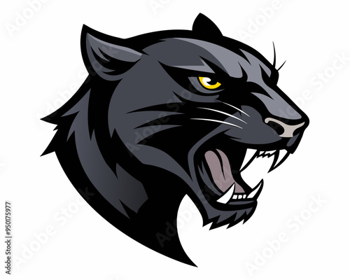 Panther head logo vector design. Abstract drawing panther face. Angry Panther silhouette