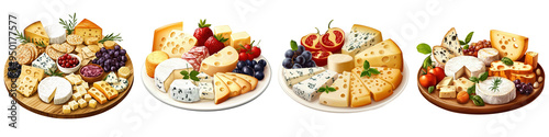 A colorful assortment of cheese platters featuring various cheeses, fruits, and nuts, perfect for gatherings or events.