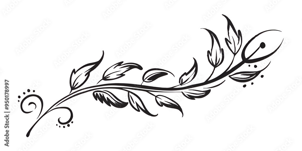 Fototapeta premium A beautifully crafted black and white drawing depicting a branch adorned with leaves set against a clean white background