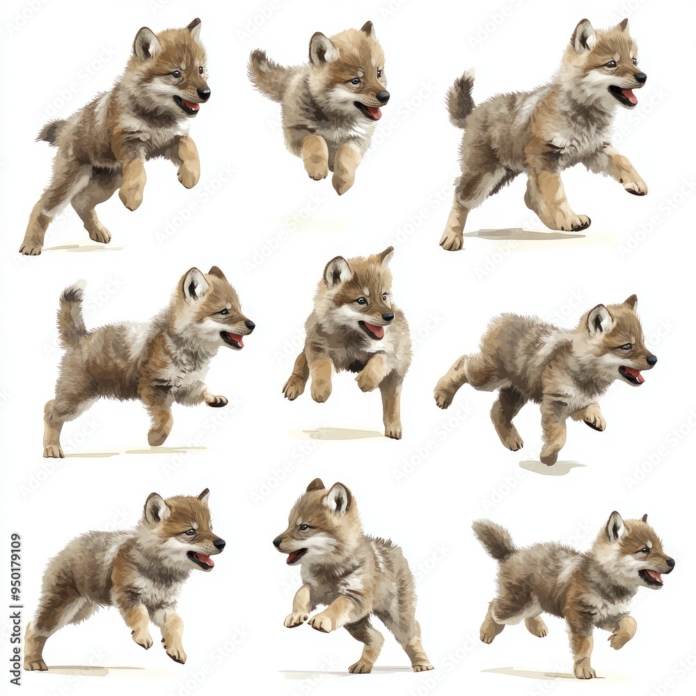 Fototapeta premium A collage of playful puppies in various running poses.