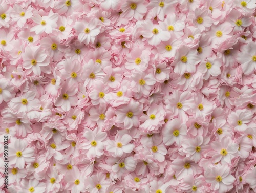 Symmetrical Aerial View of Intricate Geometric Patterns with Soft Pastel Pink Flowers and Diffused Lighting