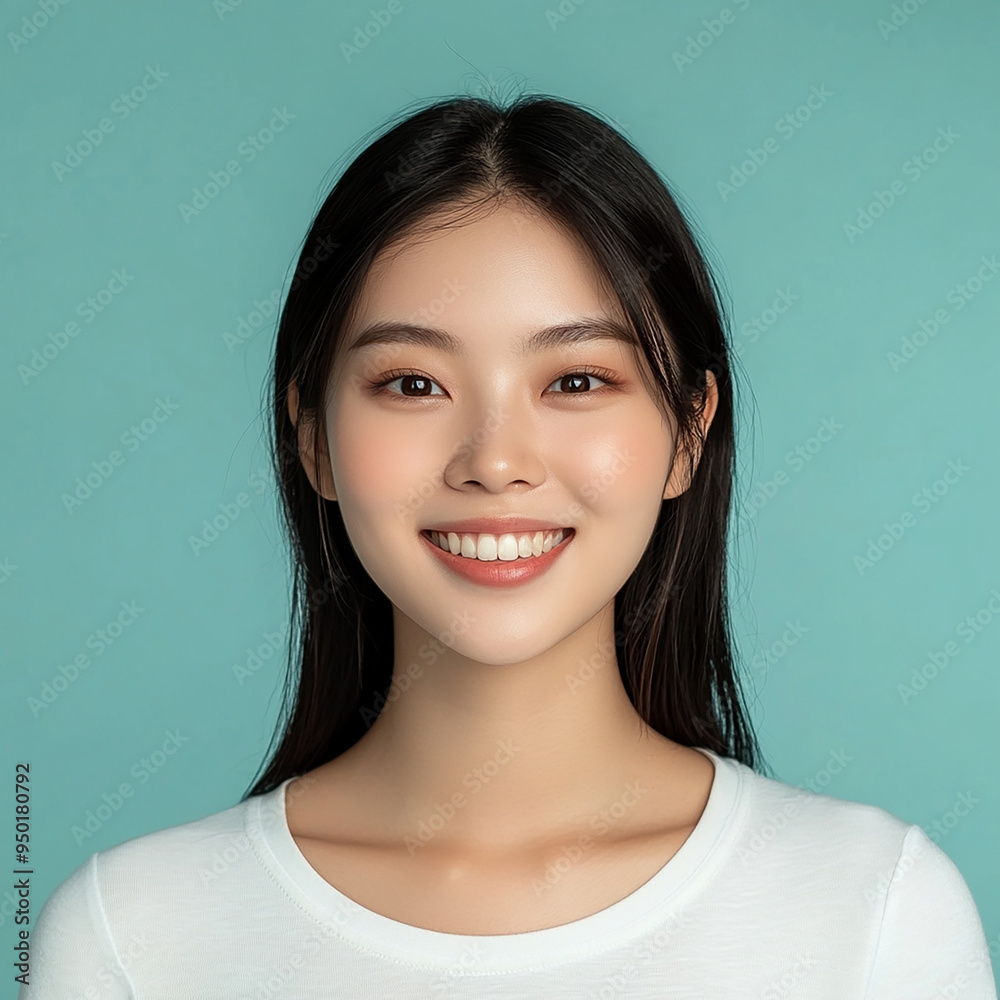 Positive female smiling on solid background Positive female smiling on solid background