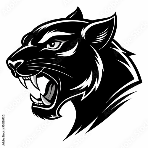 Panther head logo vector design. Abstract drawing panther face. Angry Panther silhouette 