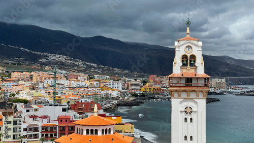 Canary Islands, Candelaria city view.  Evening Landscape before thunderstorm, skyline at dusk