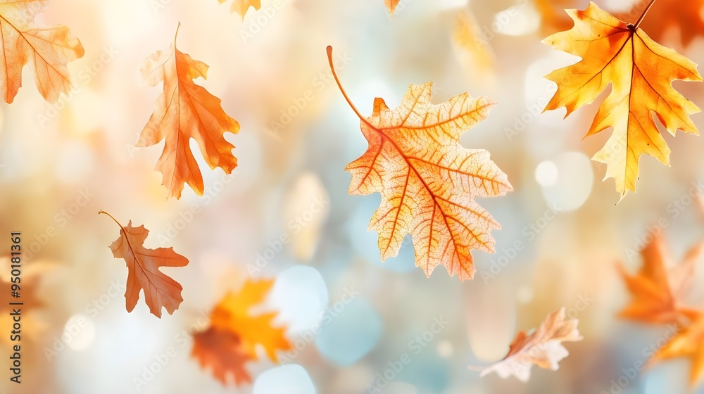 Falling Autumn Leaves, Soft Light, Blurred Background