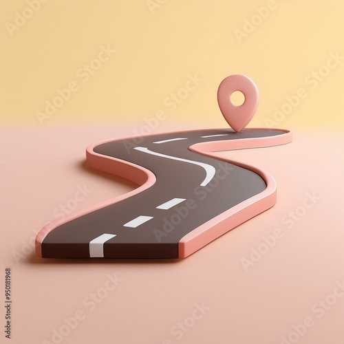A creative representation of a winding road with a location pin, perfect for concepts of navigation and travel.