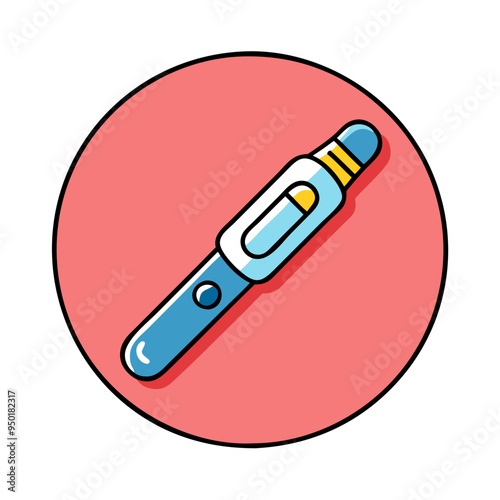 Blood glucose testing pen icon illustration, diabetes monitoring device with red background