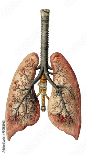 Respiratory system, comprehensive diagram of respiratory anatomy on transparent background photo