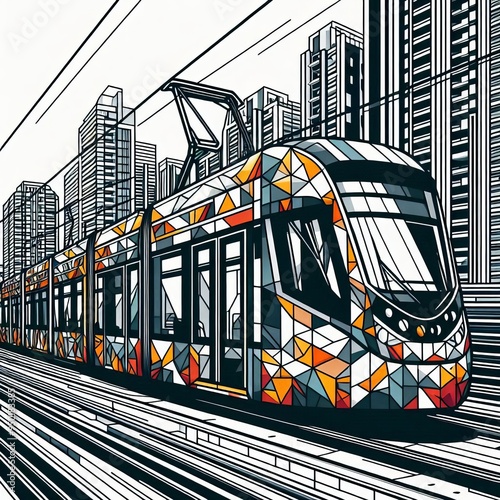 Geometric Tram A digital illustration of a tram composed entirel photo