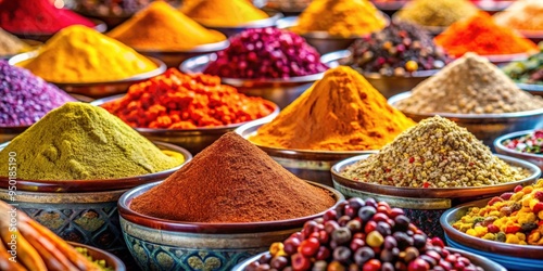 Fototapeta Naklejka Na Ścianę i Meble -  Close-up of vibrant spices in bowls at a Turkish market , Turkish, market, spices, colorful, close-up, vibrant, bowls, ethnic